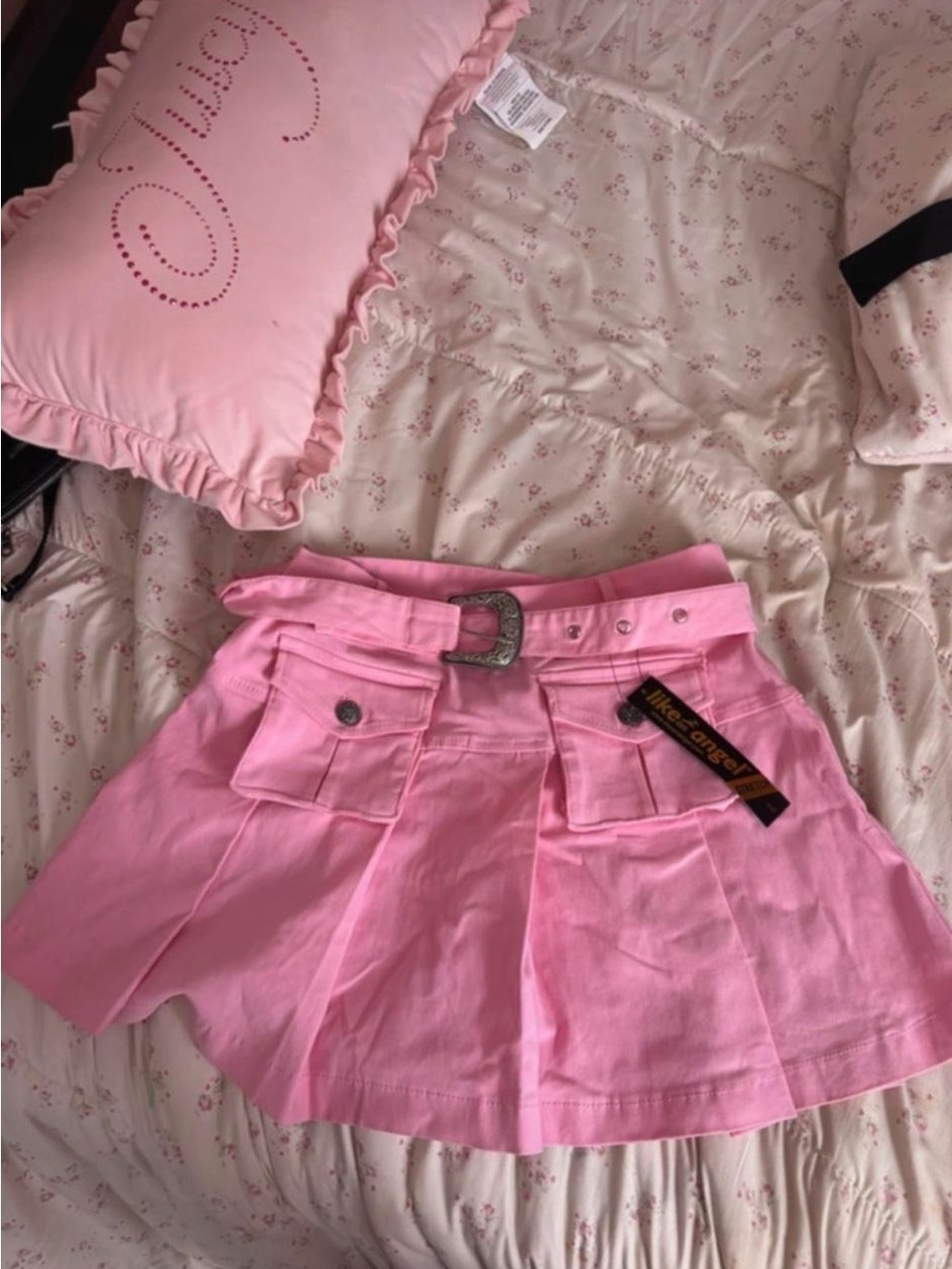 Pink Pleated Utility Skort with Belt